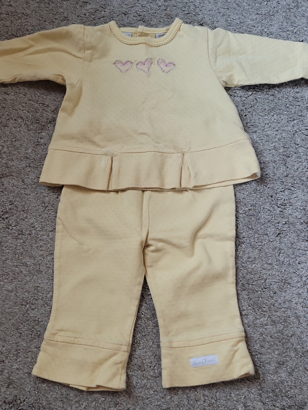 Vintage 90's Peek-a-Babe Yellow Eyelet Heart-Accent Kids 2 Piece Set